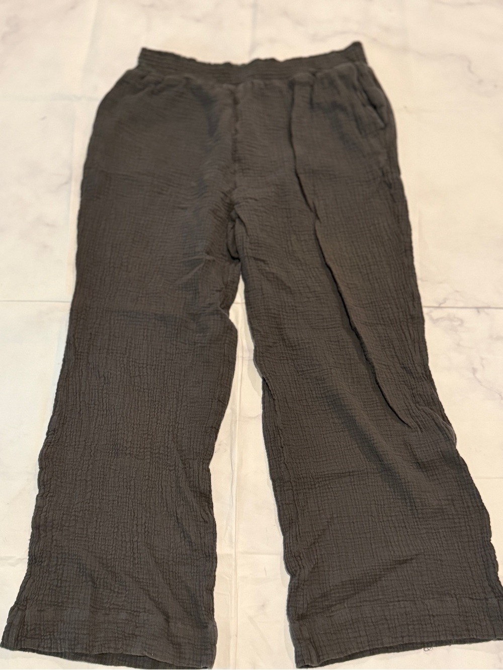 Faherty Wide-Leg Gauze Pants in Dark Gray, XL